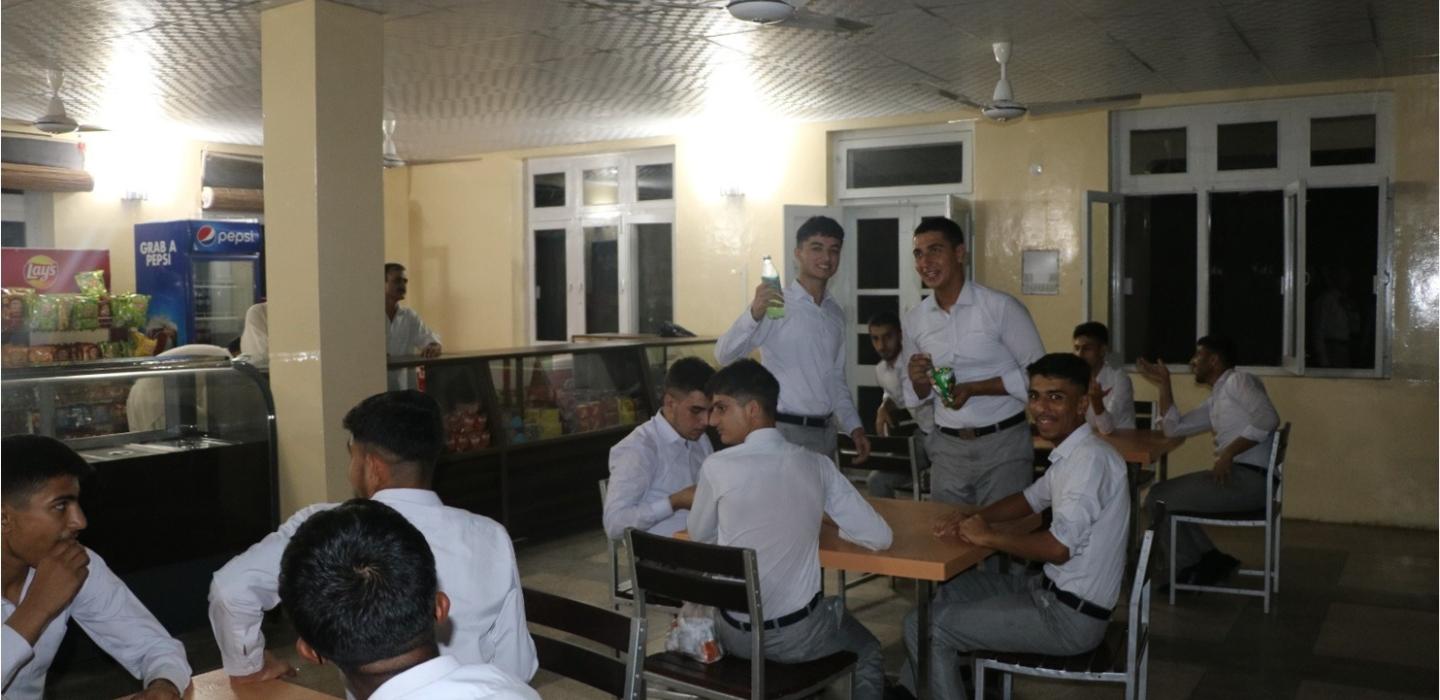 Cadets are dinning in the cafeteria